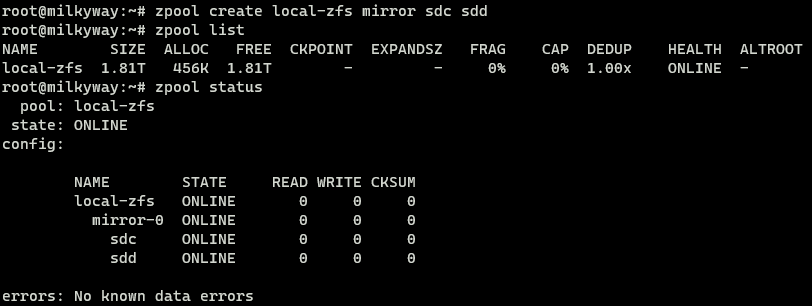 Create ZFS in Proxmox