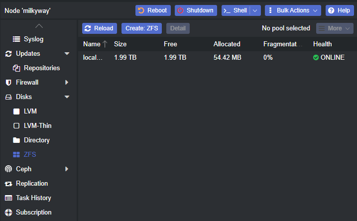 Create ZFS in Proxmox